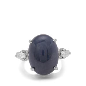 Size R to S Bharat Sapphire & White Zircon Sterling Silver Ring ATGW 16.10cts