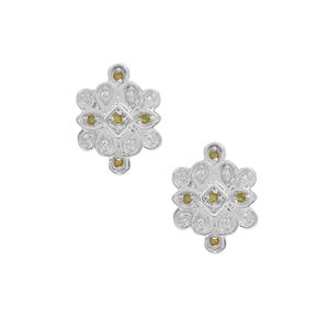 1/20ct Yellow Diamond Sterling Silver Earrings 