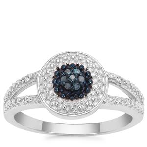 Blue Diamond Ring with White Diamond in Sterling Silver