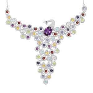 Peacock Multi Gemstone Sterling Silver Necklace ATGW 16.85cts 