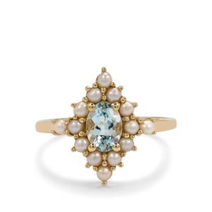 Santa Maria Aquamarine & Kaori Cultured Pearl 9K Gold Ring 