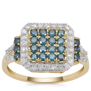 Blue Diamond Ring with White Diamond in 9K Gold 1cts