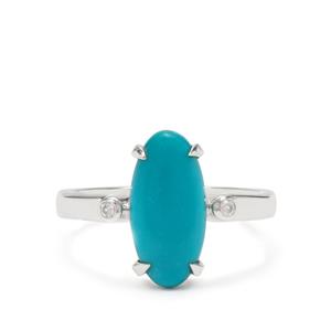 Fox Turquoise & White Zircon Sterling Silver Ring ATGW 2.40cts