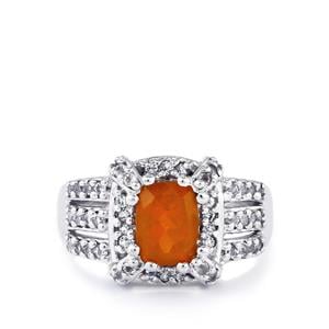AA Orange American Fire Opal Ring with White Topaz in Sterling Silver 1.60cts
