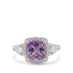 Moroccan Amethyst & White Zircon Sterling Silver Ring ATGW 2.45cts