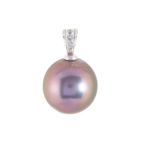 Naturally Lavender Cultured Pearl & White Topaz Sterling Silver Pendant (12mm)
