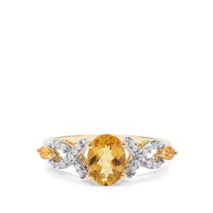 Xia Heliodor, Diamantina Citrine & White Zircon 9K Gold  ATGW Ring 1.37cts