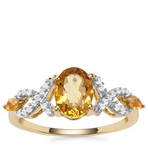 Xia Heliodor, Diamantina Citrine Ring with White Zircon in 9K Gold 1.37cts