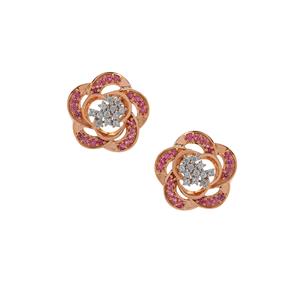 Pink Sapphire & White Zircon 9K Rose Gold Earrings ATGW 0.75ct