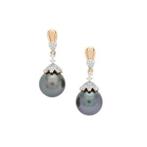 Tahitian Cultured Pearl Earrings with Diamond in 18K Gold (11mm)