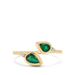 Zambian Emerald & White Zircon 9K Gold Ring ATGW 0.70ct