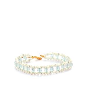 Aquamarine & Shell Gold Tone Sterling Silver Bracelet (F)