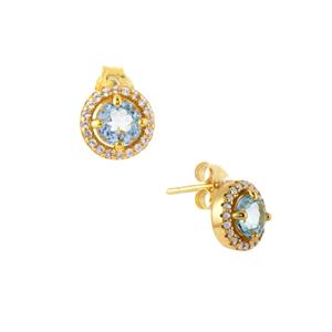1.56cts Sky Blue and White Topaz Gold Tone Sterling Silver Earrings  