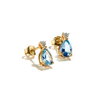 Aquamarine & Diamond 9K Gold Earrings