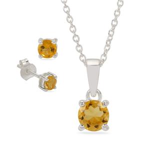 1ct Diamantina Citrine Sterling Silver Set of Pendant Necklace & Earrings