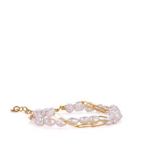 Baroque Cultured Pearl Gold Tone Sterling Silver Bracelet (6mm x 7mm)