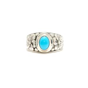 1.15ct Sleeping Beauty Turquoise Balinese Floral Sterling Silver Ring