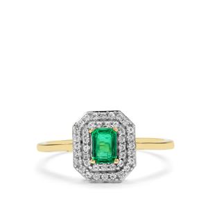 Panjshir Emerald & White Zircon 9K Gold Tomas Rae Ring ATGW 0.70ct