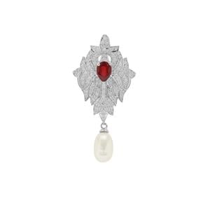 Malagasy Ruby, Kaori Cultured Pearl & White Zircon Sterling Silver Pendant (F)