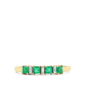 Panjshir Emerald & White Zircon 9K Gold Tomas Rae Ring ATGW 0.45ct