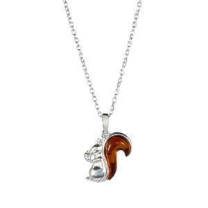 Baltic Cognac Amber Sterling Silver Squirrel Necklace