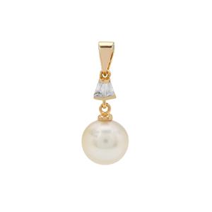 Golden South Sea Cultured Pearl & White Zircon 9K Gold Pendant (8mm)
