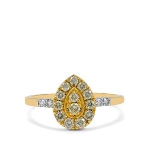 1/2ct Natural Yellow, White Diamonds 9K Gold Ring