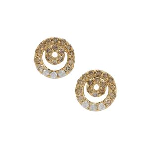 1/2ct Ombre Champagne, White Diamonds 9K Gold Earrings 