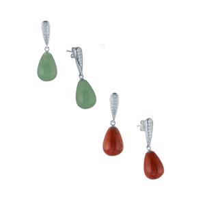 Red Jasper & Green Aventurine Sterling Silver Set of Earrings ATGW 41.20cts
