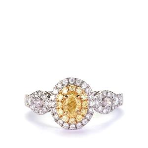 1ct  Yellow and White Diamonds 14K Two Tone Gold Ring  
