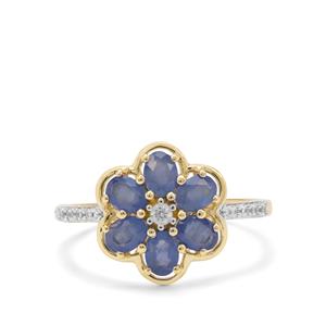 Burmese Blue Sapphire & White Zircon 9K Gold Ring ATGW 1.38cts