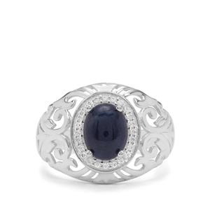 Ceylon Blue Sapphire & White Zircon Sterling Silver Ring ATGW 3.20cts