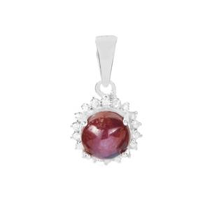 Bharat Star Ruby Pendant with White Zircon in Sterling Silver 2cts