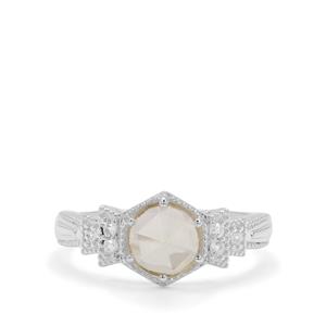 Rose Cut Plush Diamond Sunstone & White Zircon Sterling Silver Ring ATGW 1.21cts