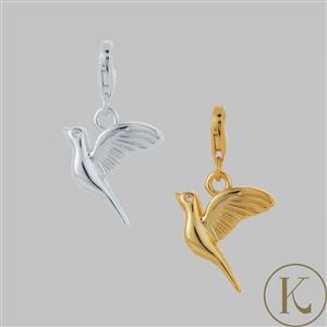 Kimbie Zircon Set Bird Charm - Available in 925 Sterling Silver and Gold Plated 925 Sterling Silver