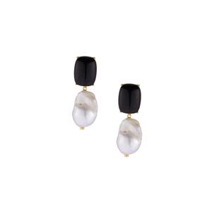'The Audrey' Golden Obsidian & Baroque Cultured Pearl Gold Tone Sterling Silver Earrings 