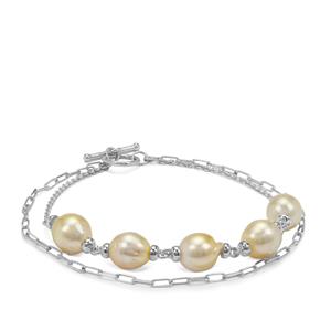 Golden South Sea Cultured Pearl Sterling Silver Bracelet (8MM)
