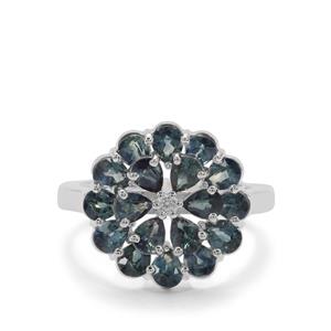 Natural Umba Sapphire & White Zircon Sterling Silver Ring ATGW 3.82cts