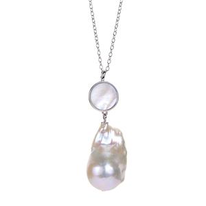Baroque Cultured Pearl & Mother of Pearl Sterling Silver Necklace 