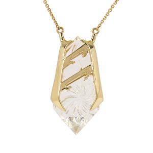 23.95cts Lehrer Bahia Cut Crystal Quartz 9K Gold Necklace 