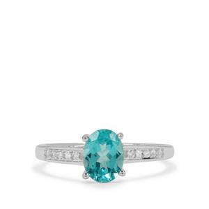Madagascan Blue Apatite & White Zircon Sterling Silver Ring ATGW 1.25cts