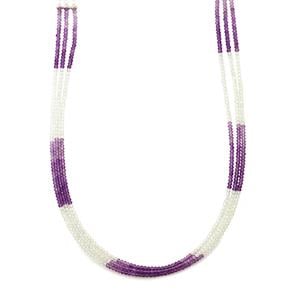 Zambian Amethyst & White Topaz Sterling Silver 3 Row Bead Necklace ATGW 48cts