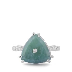 Type A Burmese Jadeite & White Topaz Sterling Silver Ring ATGW 4.54cts