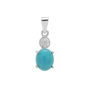 Sleeping Beauty Turquoise & White Zircon Sterling Silver Pendant ATGW 2.60cts