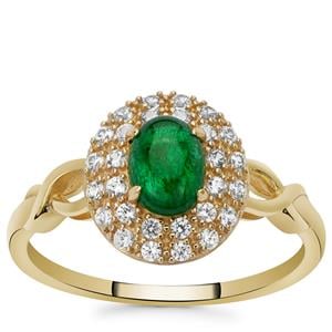Sandawana Emerald & White Zircon 9K Gold Ring ATGW 1.14cts