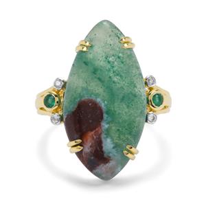 Aquaprase™, Zambian Emerald & Diamond 9K Gold Tomas Rae Ring ATGW 12.05cts