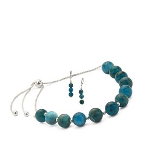 63cts Neon Apatite Sterling Silver Set Of Earrings and Slider Bracelet