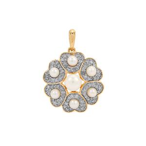 The Rose White Pearl & Diamond 9K Gold Pendant 