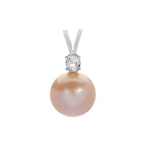 Edison Cultured Pearl (12mm) & White Topaz  Rhodium Plated Sterling Silver Pendant 