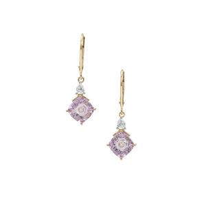 Lehrer Quasar Cut Ametista Amethyst Earrings with White Zircon in 9K Gold 3.75cts